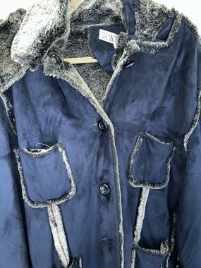 Danny Roberts Navy Faux-Shearling Coat with Contrasting Faux Fur Trim